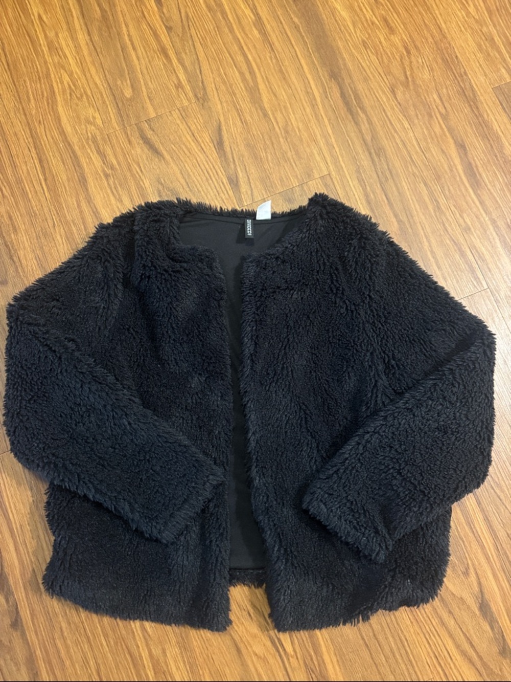 Black Faux Fur Open Front Jacket